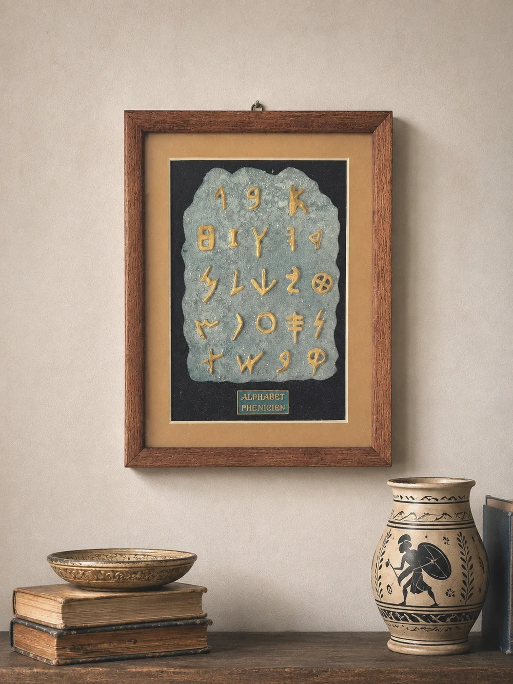 Vintage Phoenician Alphabet Bronze Era Lebanon Framed Wall Art Ancient History